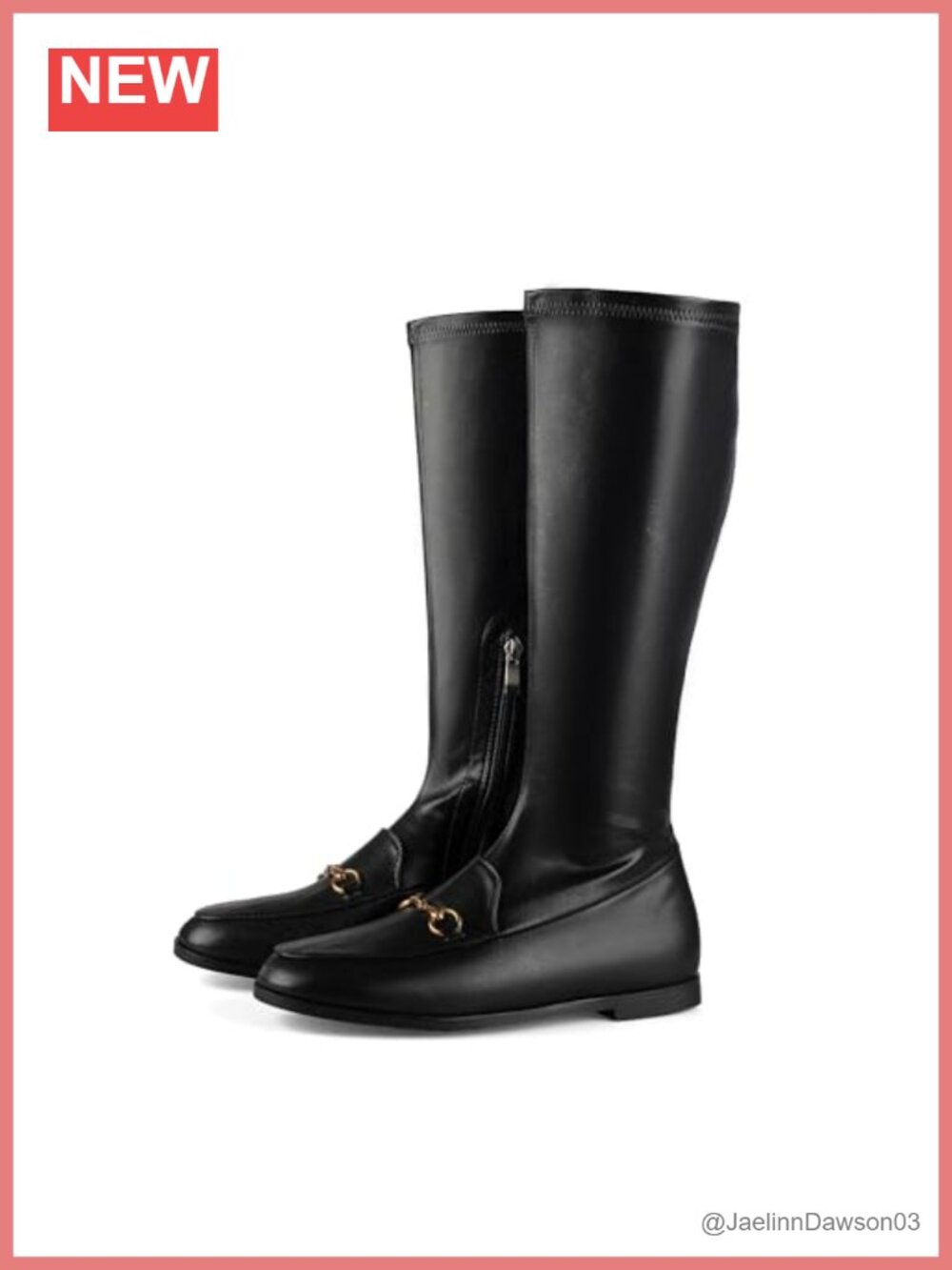 Knee High Boots Women Faux Leather Almond Toe Side Zip Low Chunky Heel